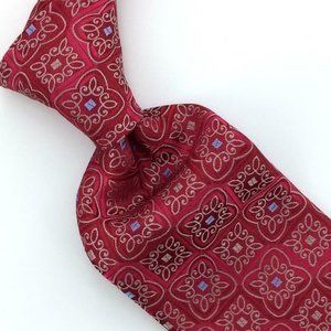 IKE BEHAR Tie USA Gold Red Floral Art Woven Recent Necktie Luxury Silk L2 New